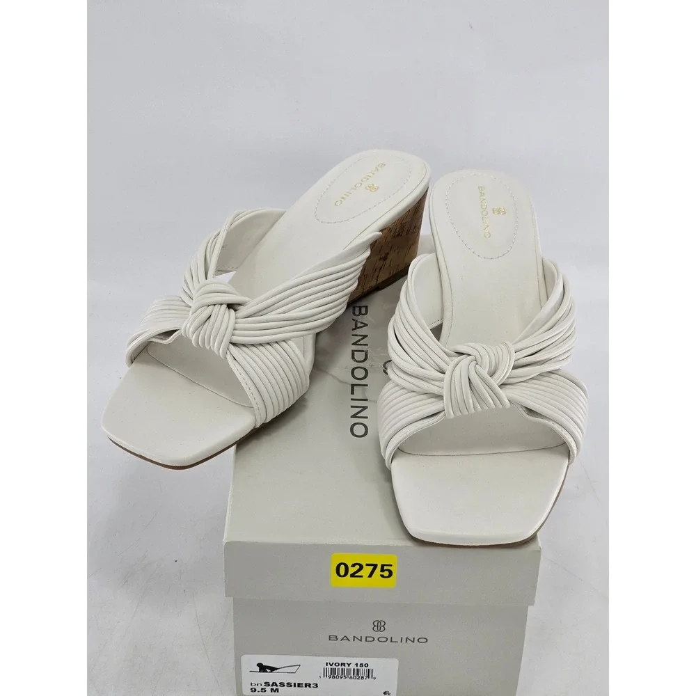 Bandolino Sassier3 Wedge Sandals Women 9.5 Ivory Knotted Straps - New